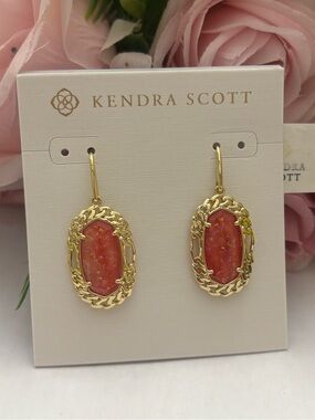 NWT Kendra Scott Dani Gold Papaya Iridescent MOP  Figaro Frame Drop Earrings